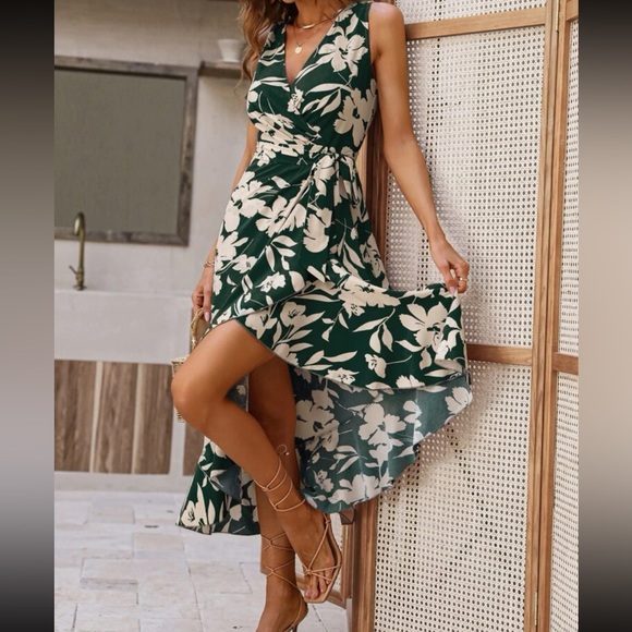 Boho floral print ruffle trim wrap knot dress - Picture 6 of 6